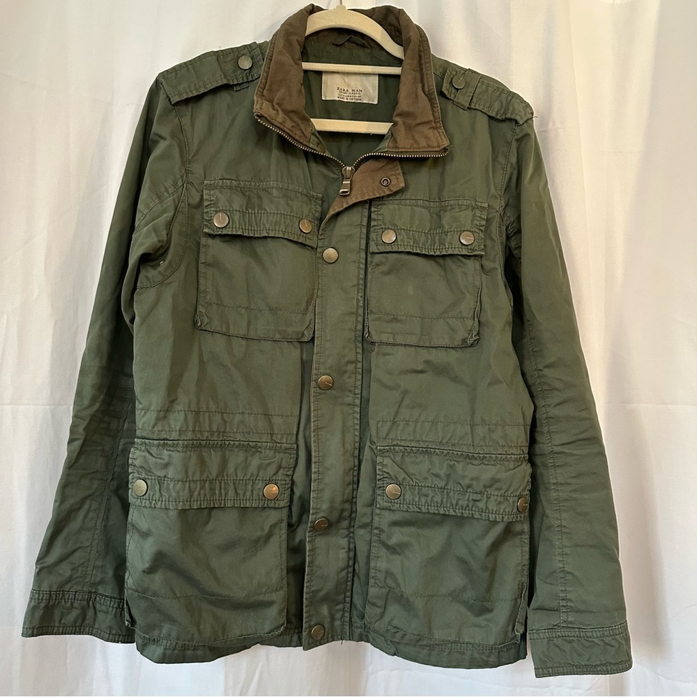 Zara Men’s Green Military Coat Size M